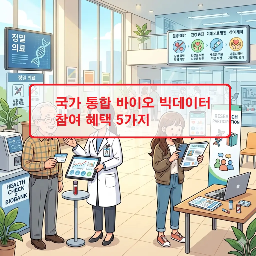 정밀 의료 시대를 준비하는 국가 통합 바이오 빅데이터 구축 사업 참여 혜택 인포그래픽