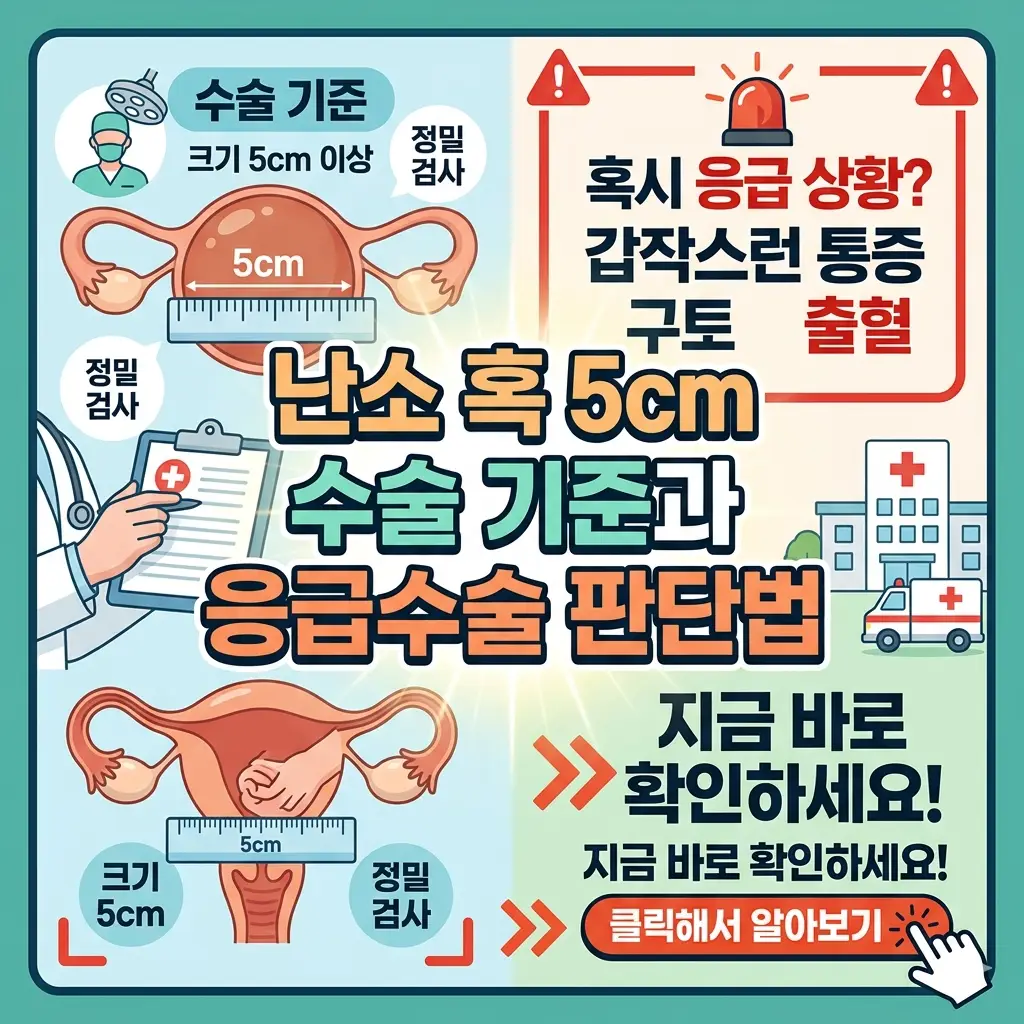 난소 혹 5cm 수술 기준과 응급수술 여부를 판단하는 방법을 안내하는 여성 건강 정보 썸네일