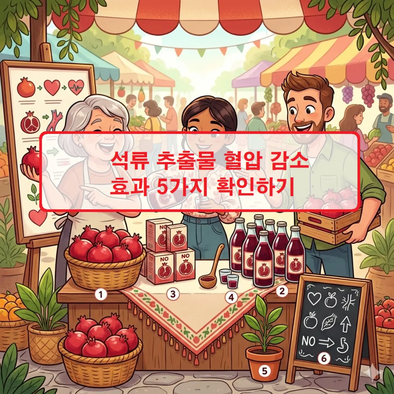 석류 추출물 혈압 감소 효과 5가지 확인하기 1 심혈관 건강에 도움을 주는 석류 추출물 혈압 감소 효과 5가지를 시각적으로 정리한 요약 이미지