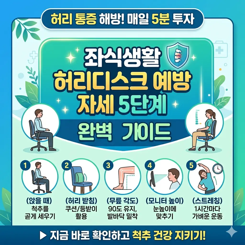 좌식생활 허리디스크 예방 자세 5단계 완벽 가이드 1 좌식생활 허리디스크 예방 자세를 5단계로 정리한 척추 건강 정보 안내 썸네일