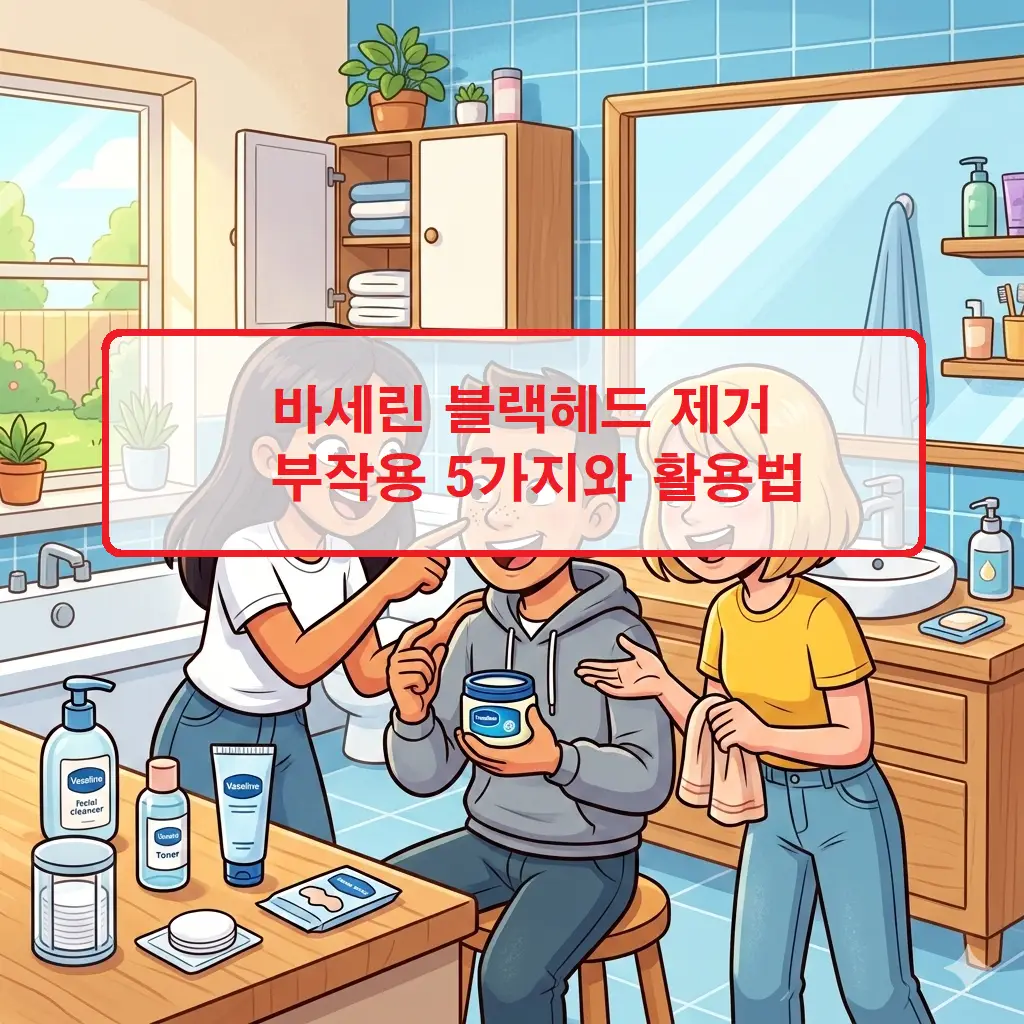 바세린 블랙헤드 제거 과정 중 발생할 수 있는 피부 자극과 부작용을 경고하는 설명 이미지