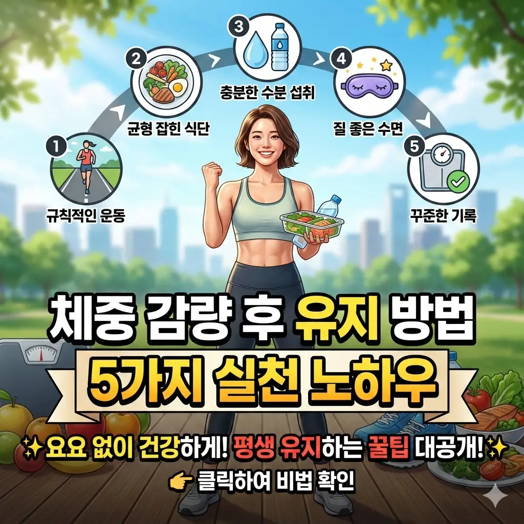 체중 감량 후 유지 방법 5가지 실천 노하우를 소개하는 건강 다이어트 콘텐츠 썸네일