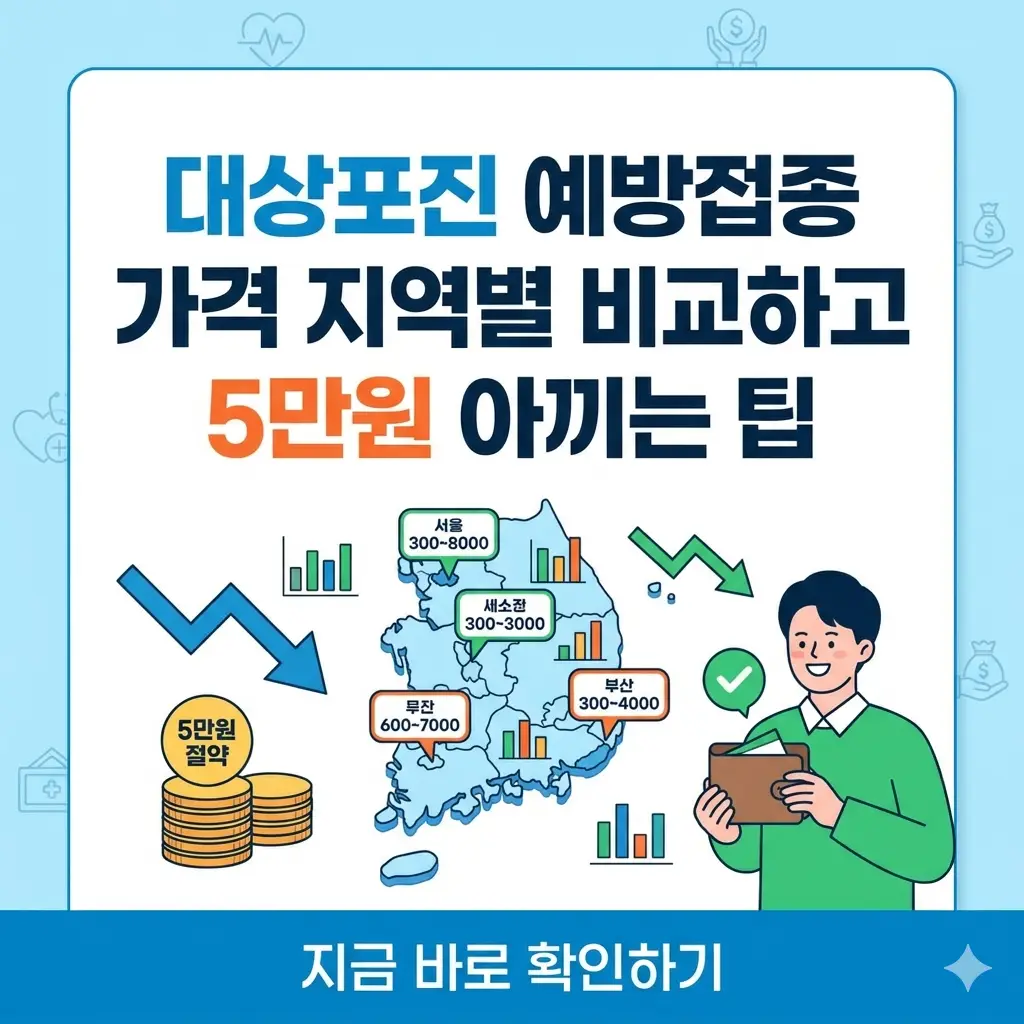 대상포진 예방접종 가격을 지역별로 비교하고 5만원을 아끼는 꿀팁을 소개하는 1:1 썸네일 이미지.