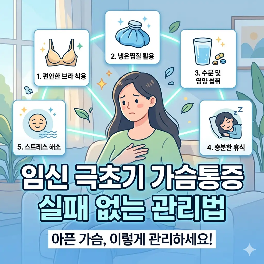 임신 극초기 증상으로 인한 가슴 통증을 완화하는 5가지 실생활 관리법을 소개하는 건강 썸네일 이미지