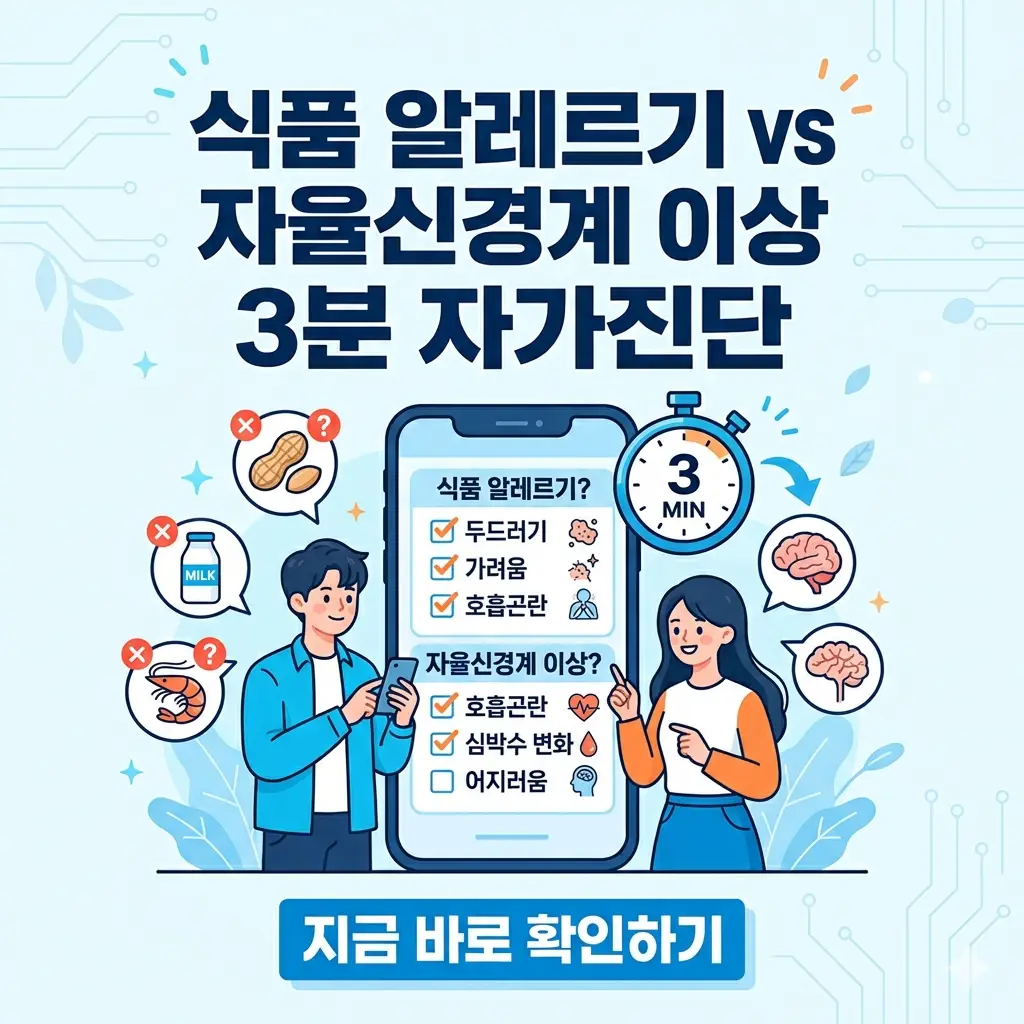 식품 알레르기와 자율신경계 이상 반응을 3분 만에 자가진단하는 스마트폰 체크리스트 이미지.