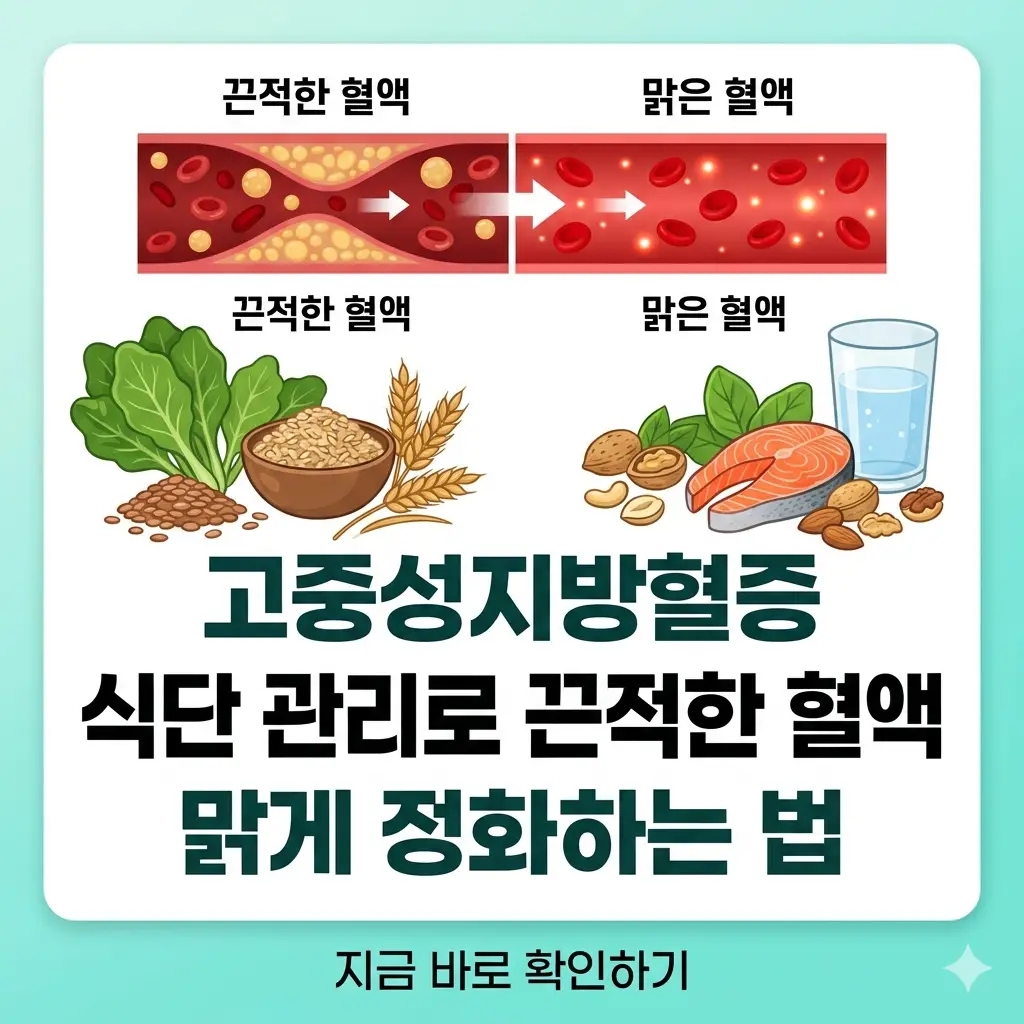 고중성지방혈증 식단 관리로 끈적한 혈액 맑게 정화하는 법 1 고중성지방혈증 개선을 위해 혈액을 맑게 하는 건강한 식단 관리 썸네일 이미지.