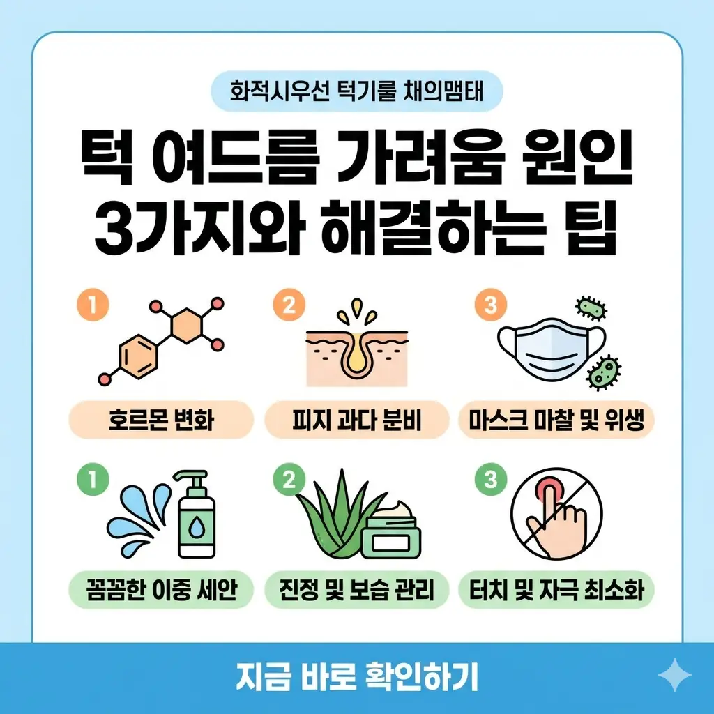턱 여드름 가려움의 3가지 원인과 해결 팁을 정리한 1:1 썸네일 이미지.