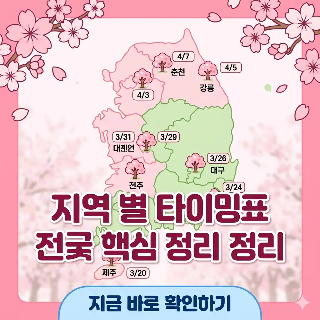 전국 주요 도시별 벚꽃 개화 시기를 지도로 요약한 인포그래픽 썸네일.