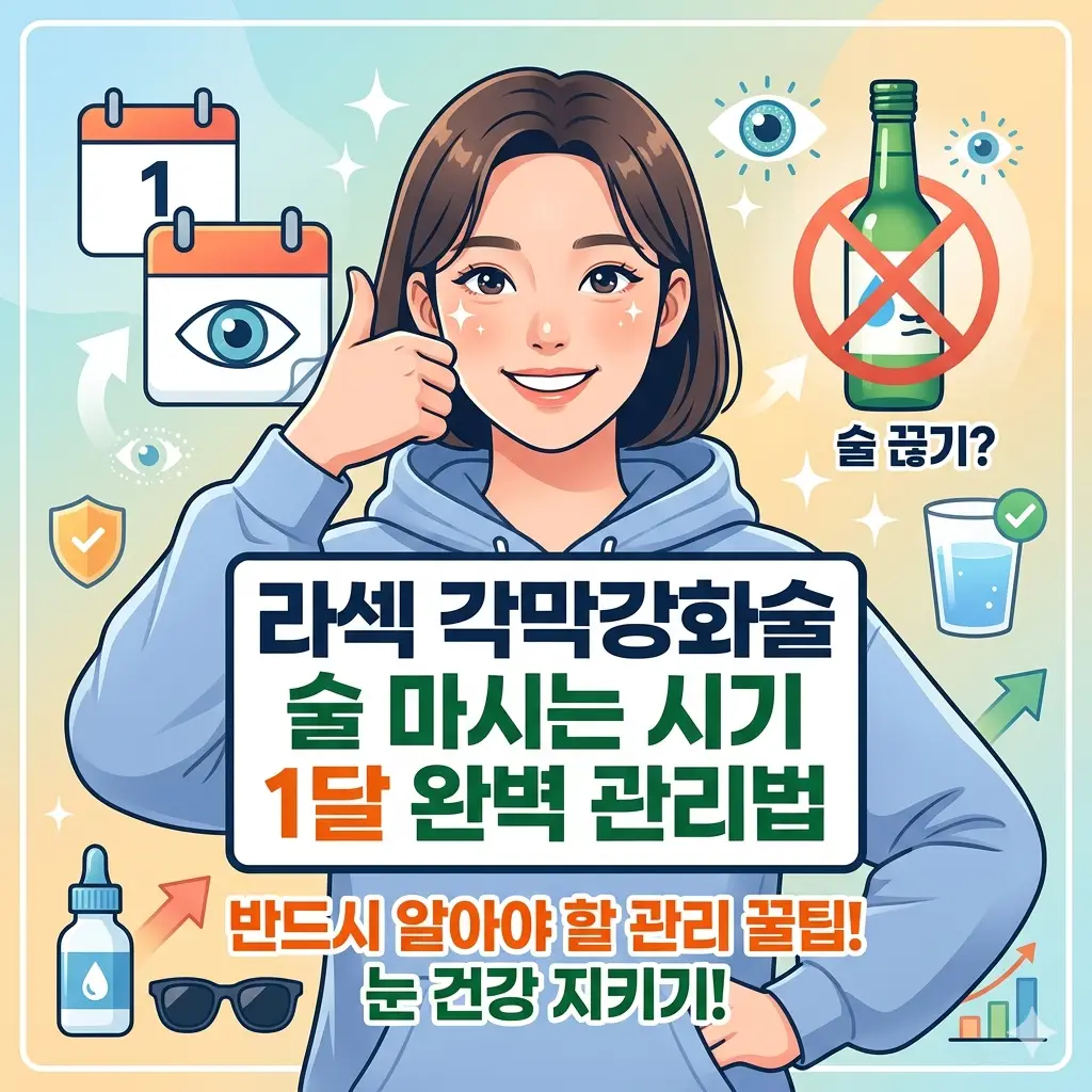 라섹 각막강화술 이후 안전한 회복을 위한 술 마시는 시기 안내와 1달간의 단계별 안구 관리 가이드 이미지