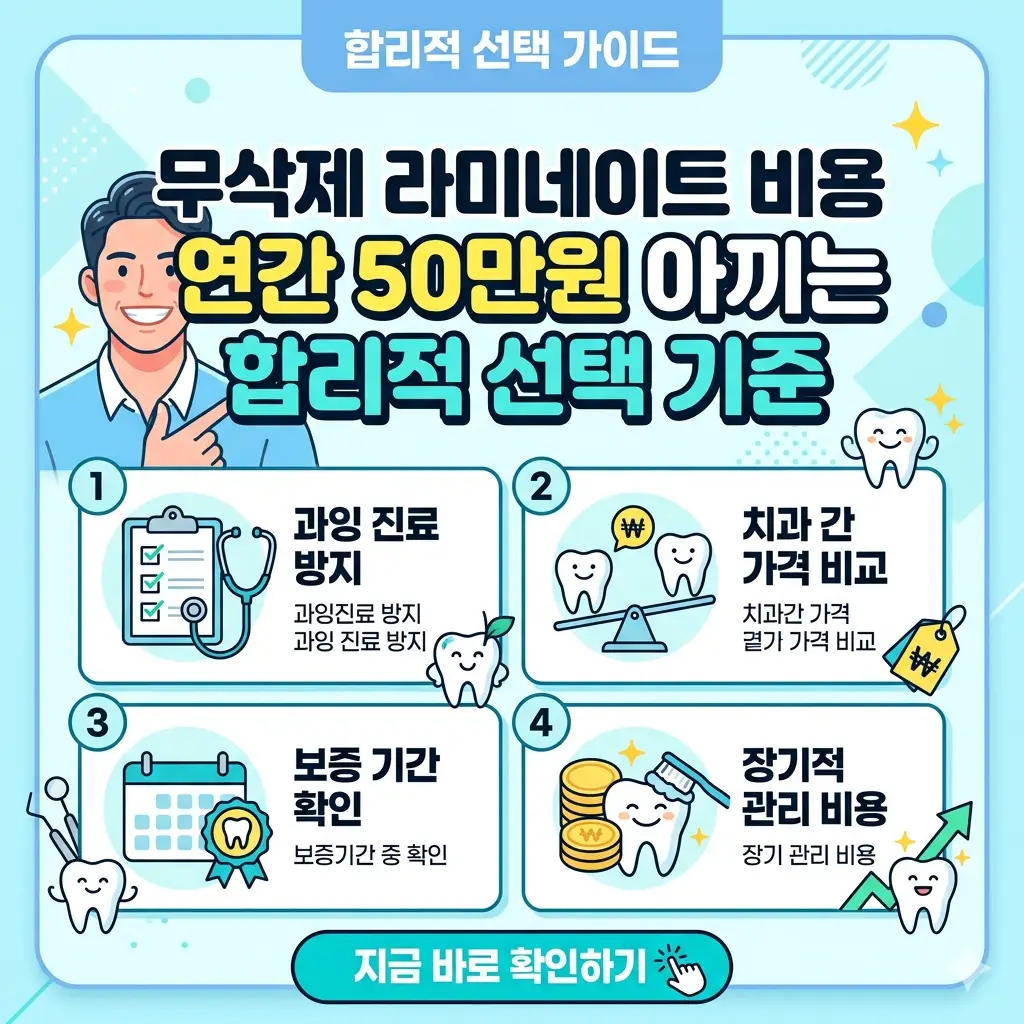 무삭제 라미네이트 비용을 연간 50만원 아끼는 합리적인 선택 기준을 정리한 인포그래픽 썸네일.