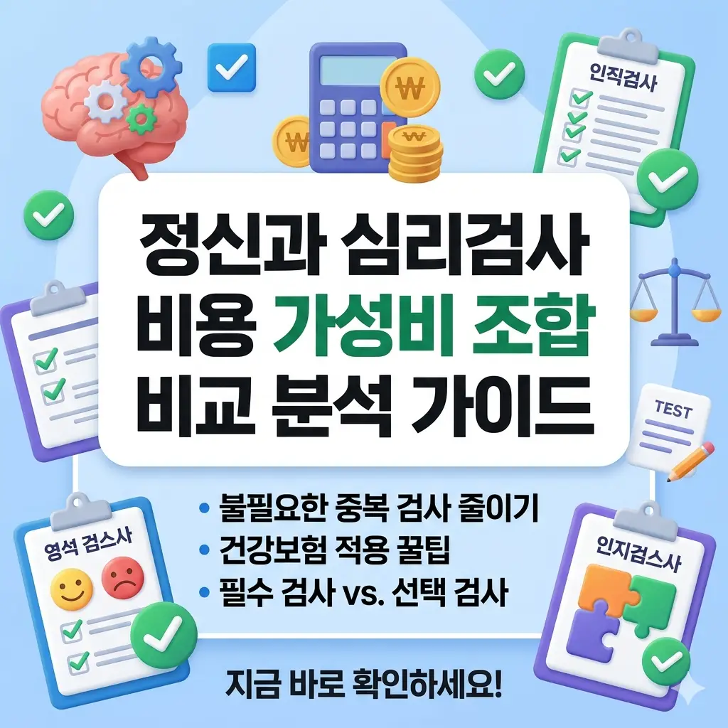 가성비를 고려한 정신과 심리검사 조합을 비교하고 최적의 선택을 돕는 가이드 인포그래픽