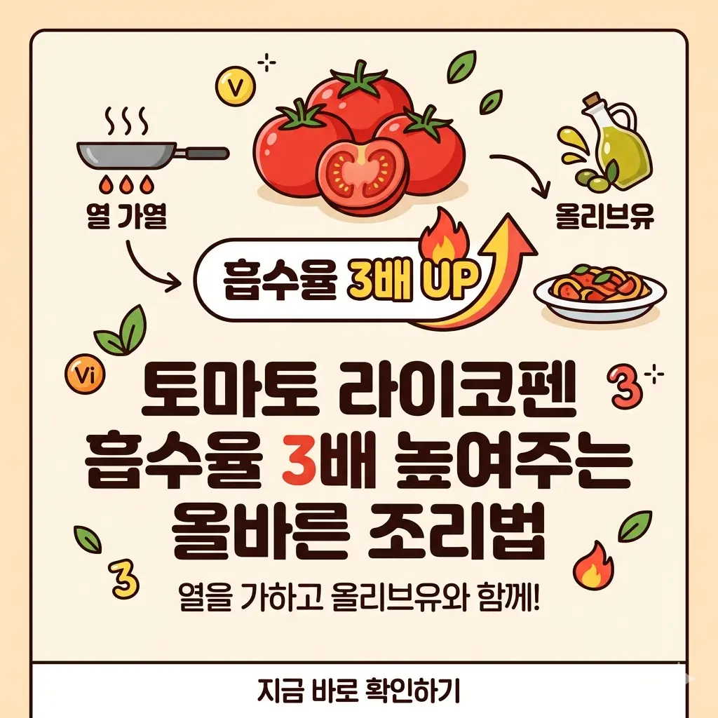 토마토의 라이코펜 흡수율을 3배 높이는 프라이팬 가열 및 올리브유 조리법 설명 썸네일.