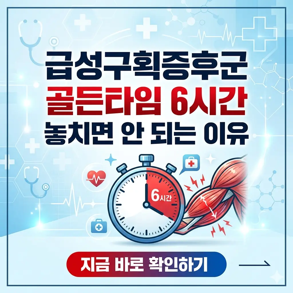 급성구획증후군의 위험성과 6시간 골든타임의 중요성을 강조하는 의료 정보 썸네일 이미지입니다.