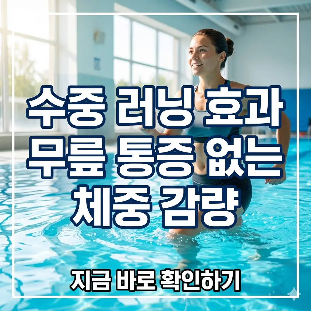 푸른 수영장에서 한 사람이 올바른 자세로 수중 러닝을 하며 건강하게 운동하는 모습의 썸네일 이미지.
