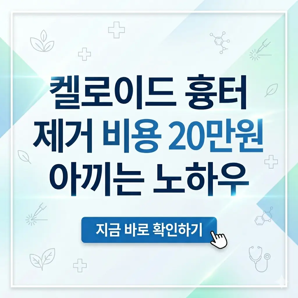 켈로이드 흉터 제거 비용을 20만 원 이상 절약하기 위해 전국의 피부과 비용을 비교하고 분석하는 노하우를 담은 썸네일.