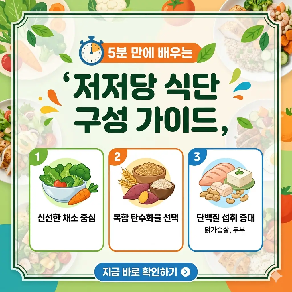 저저당 식단을 구성하기 위한 5분 요약 가이드 썸네일 이미지.