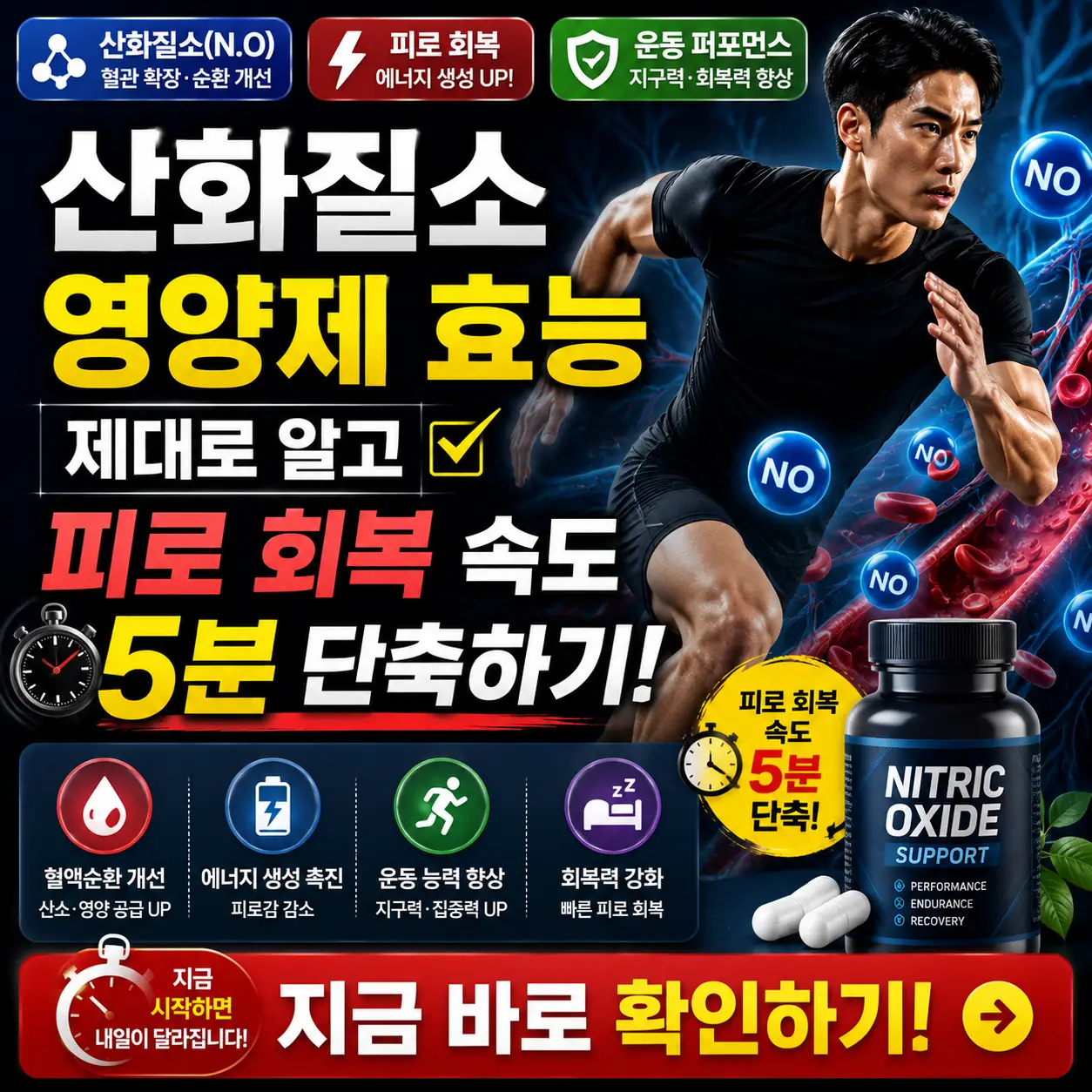 산화질소 영양제의 효능과 피로 회복 포인트를 쉽게 안내하는 건강 정보 썸네일.