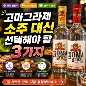 고마그라제와 소주를 중립적으로 비교하며 선택 기준 3가지를 보여주는 정보형 썸네일.