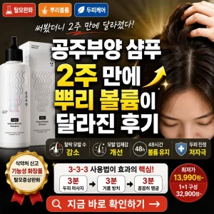 공주부양 샴푸 2주 사용 후 뿌리 볼륨 변화를 강조한 후기 썸네일.